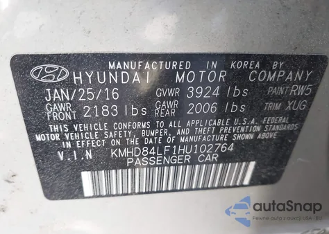 2017 Hyundai Elantra Se z USA, uszkodzony, nr VIN KMHD84LF1HU102764